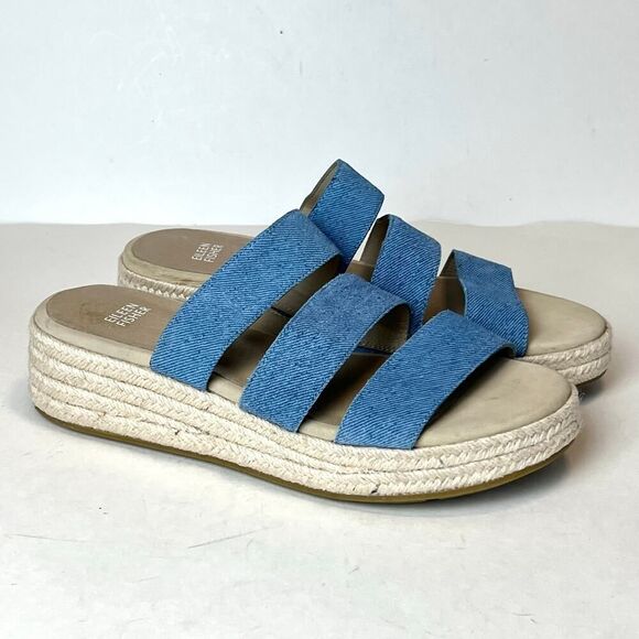 Eileen Fisher Shoes - Eileen Fisher Mayla Denim Espadrille Sandals Blue Sz 9